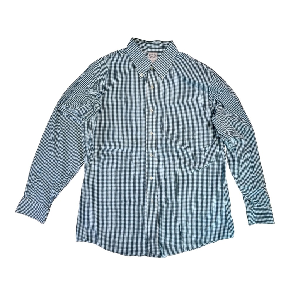 Brooks Brothers Regent Fit Gingham Button Down Shirt Men's 16.5-34 Green White